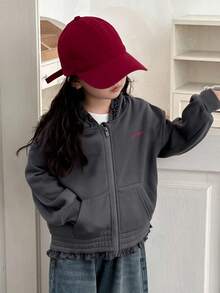 DAZY Young Girls Hooded Casual Solid Color Long Sleeve Sweatshirt, Spring/Autumn - Grey - View 7