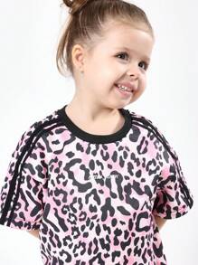 SUMWON Girls Leopard Print T-Shirt Dress Pink Animal Pattern Casual Summer Tunic Length Jersey Casual Everyday Dress With Black Rib Trim - Multicolor - View 3