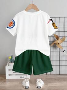 SHEIN 2pcs/Set Young Boy Casual Minimalist Short Sleeve T-Shirt And Shorts Set, Suitable For Summer