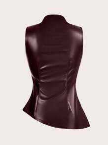 Siren Gaze 女士休闲时尚90年代街拍春秋季纯色褶皱领PU背心无袖上衣外出上衣秋季女上衣