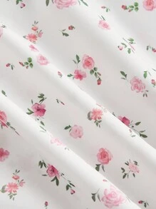 SHEIN MOD 浅粉色花卉度假休闲泡泡袖女式连衣裙，挤奶女工风格 - 淺粉色 - 查看 4