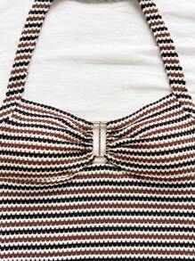 Soleia Set de top halter y shorts con patrón de rayas para mujer, 2 piezas - Multicolor - Ver 7
