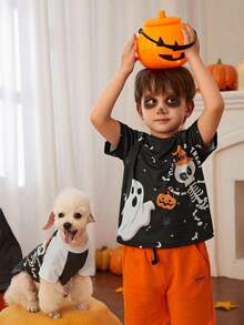 PETSIN 1 pieza Sudadera para mascotas con estampado de bloque de color y manga raglán de Halloween - Multicolor - Ver 5