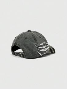 ROMWE Grunge Punk 朋克风格迷彩火焰双旗重刺绣棒球帽，遮阳帽，时尚百搭男女通用棒球帽，适合节日、派对、购物