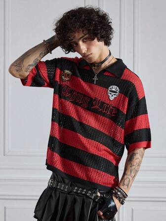 Prep Men's Contrast Stripe Hollow-Out Knit Sweater