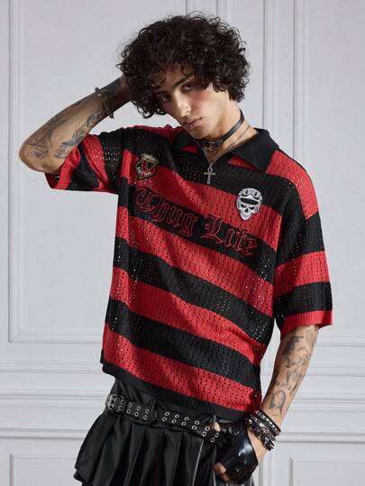 Prep Men's Contrast Stripe Hollow-Out Knit Sweater