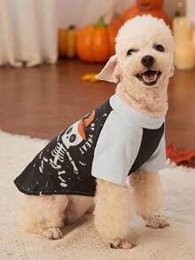 PETSIN 1 pieza Sudadera para mascotas con estampado de bloque de color y manga raglán de Halloween - Multicolor - Ver 2