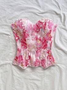 Soleia Sexy Off-The-Shoulder Lace Double-Layer Fitted Corset Bustier Top, Romantic Floral Hollow-Out Embroidered Bodysuit, Suitable For Vacation, Night Out, Wedding Guest, Fall Pink Floral Corset Top Pink Lace Corset Floral Tube Top Summer Corset Top - Pink - View 5