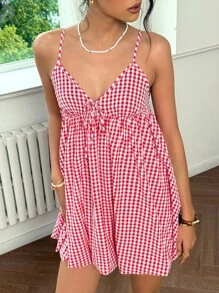 Roylia Vestido camisero mini con estampado floral elegante y lindo para mujer - Rojo - Ver 1