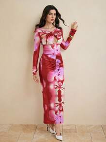 Stephany M Floral Print Cut Out Ruched Fitted Sexy Backless Maxi Dress Summer Women Beachwear Swimwear - Multicolor - View 6