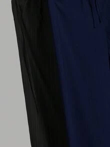 SHEIN Girlism 3 قطع بنطلون فضفاض واسع الساق مريح متعدد الاستخدامات بنسيج جاكار للمراهقات - أزرق بحري - مشاهدة 6