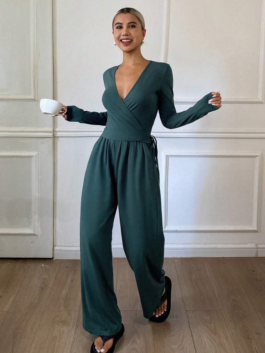 DAZY Simple Solid Color Lapel Women's Lounge Set, Fall Winter Clothes, Cozy Outfits - Blue - View 1