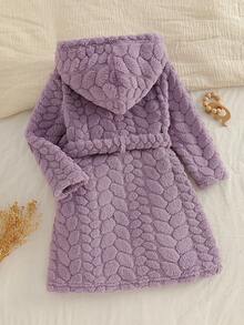 Genkimix Kids Áo choàng ngủ dài tay bằng vải nhung trơn màu tím thanh lịch dành cho bé gái - Màu tím - Xem 2