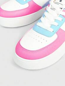 ROMWE Kawaii 女士厚底系带白色休闲运动鞋，百搭春夏季学生/运动风格 - 彩色 - 查看 4