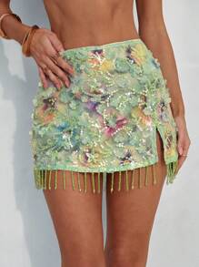 Aloruh 女士优雅亮片流苏下摆沙滩裙 - 薄荷綠 - 查看 5