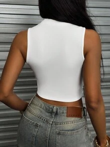 SHEIN Slayr 夏季白色半拉鍊立領修身背心 - 白色 - 查看 2