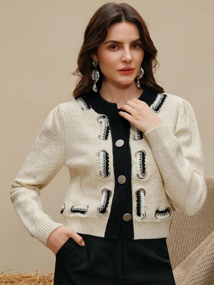 Elegant Commuter Drawstring Decor Knit Cardigan