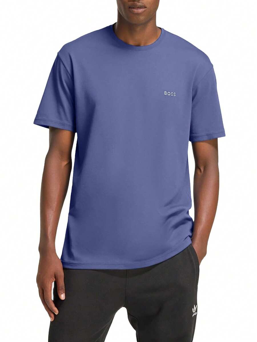 Hugo Boss Áo thun nam cổ tròn tay ngắn in chữ thường ngày, mùa hè - 412 Hải quân - Xem 1