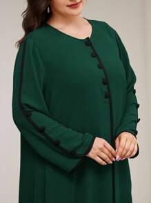 Veilorie 大码女式圆领长袖单排扣宽松阿拉伯风格连衣裙 - 墨綠色 - 查看 5