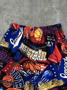 SHEIN Bolty Tween Boys' Casual Versatile Comfortable Basketball Graphic Print Loose Knit Shorts, Suitable For Commuting, School, Daily Casual, Travel, Sports, Spring/Summer/Fall/Winter, Back To School Season - Multicolor - View 6