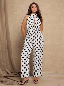 Roveilla 大码女式优雅波尔卡圆点印花露肩连体裤 - 彩色 - 查看 8
