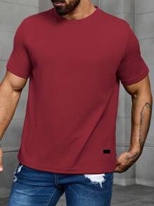 Manfinity Homme Men Plus Size Crew Neck Plain Casual Daily Spring Summer Short Sleeve T-Shirt - Red - View 4