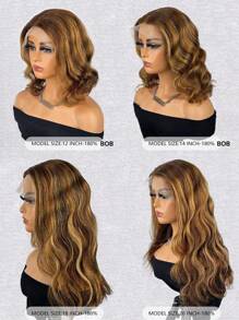 Ren trong suốt Sóng cơ thể lỏng lẻo 13 X 4 Tóc giả bằng ren phía trước 150% -180% Mật độ Tóc giả ngắn bằng tóc người Màu nổi bật Nhiệt độ cao dành cho nữ Màu nổi bật - S4/27 - Xem 3