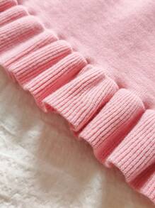 SHEIN 2pcs Girls' Countryside Style Handmade 3D Flower Sweater Cardigan And Mini Skirt Set, Suitable For Back To School, Halloween, Christmas - Pink - View 4