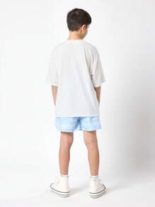 SUMWON 印花尼龙沙滩泳裤 夏季度假泳池抽绳松紧腰休闲冲浪男童青少年服装 - 藍色 - 查看 6