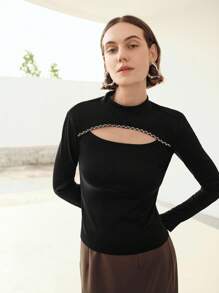 Uhlyne Women's Fashion Autumn Hollow Design Sexy Yet Elegant Retro Classic Casual High Neck Knit Slim Fit Practical Workwear Top All White Fall Cloth For Women