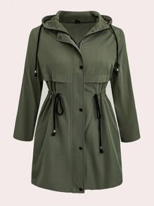 SHEIN LUNE 加大码军绿色斗篷/披风外套，休闲百搭女士冬季服装商务休闲女式风衣女士秋季服装冬装女士办公室服装橄榄绿时尚冬季秋季 - 軍綠色 - 查看 2