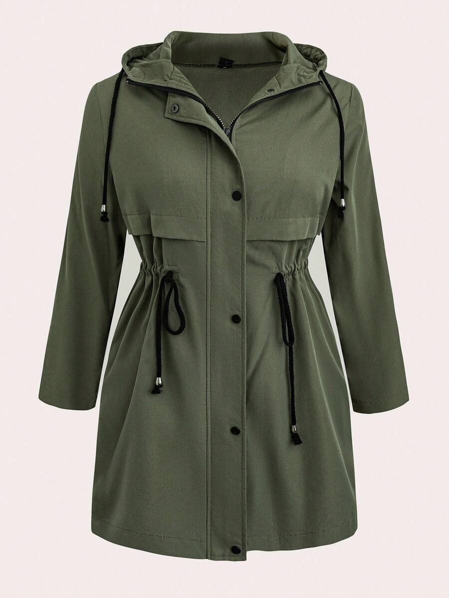 SHEIN LUNE 加大码军绿色斗篷/披风外套，休闲百搭女士冬季服装商务休闲女式风衣女士秋季服装冬装女士办公室服装橄榄绿时尚冬季秋季