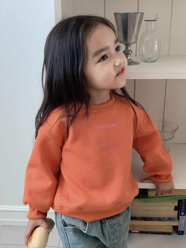 Baby Girls' Loose Fit Round Neck Letter Print Long Sleeve Sweatshirt Fall,Winter Toddler Girls Clothes