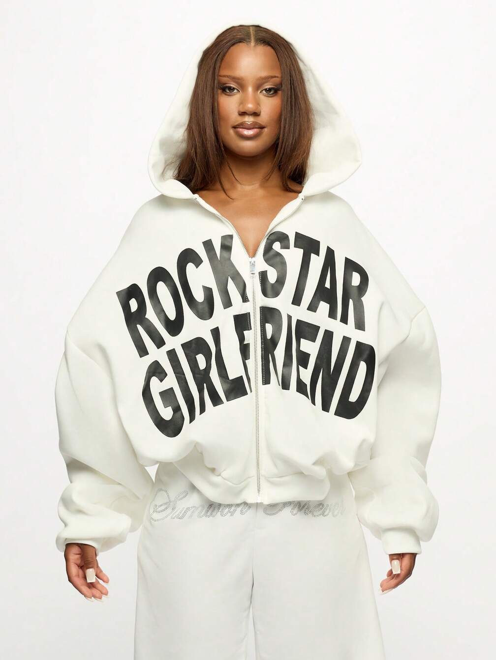 SUMWON WOMEN Rock Star Girlfriend Oversized Zip-Up Hoodie Y2K