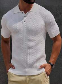 Men's Solid Color Half-Zip Short Sleeve Casual Raglan Knit Top - White - View 6