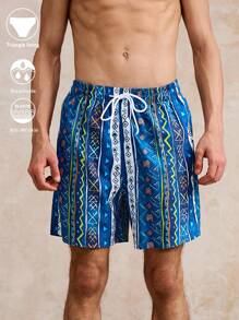 Surfspeed Men's Elastic Waist Drawstring Loose Casual Summer Beach Pants (Printed Asymmetrical Pattern) - Blue - View 1