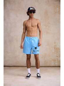 Surfspeed Men's Casual Coconut Tree Print Beach Shorts - Blue - View 3