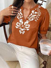 Elouméa Áo cánh cổ bẻ in hoa giản dị cho nữ ngày lễ - Nhiều màu - Xem 3