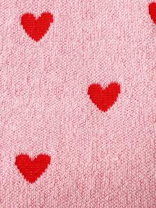 SHEIN 青少年女孩心形图案落肩圆领毛衣和纯色百褶裙 2 件套，适合日常穿着、返校、休闲场合，秋冬保暖，日常穿着 - 紅色 - 查看 3