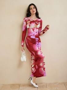 Stephany M Floral Print Cut Out Ruched Fitted Sexy Backless Maxi Dress Summer Women Beachwear Swimwear - Multicolor - View 5