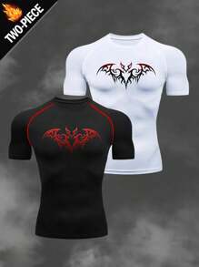 Manfinity Sport Corelite Áo thun thể thao nam ngắn tay in hình dơi, dáng ôm, chất liệu nén, thích hợp mặc trong nhà. - màu đen - Xem 1