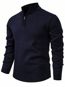 Calvornis Men's Pullover Sweater, Solid Color Knitted Sweater, Autumn/Winter Men Fleece Lined Pullover Men Thermal Shirt Men Quarter Zip Fleece-Lined And Thickened