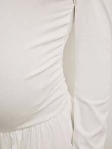 MaterniWear Elegant White Maternity Dress For Pregnant Women,Autumn Long Sleeve Round Neck Pleated Long Dress,Business Casual Bump Friendly Photoshoot Clothes - White - View 7