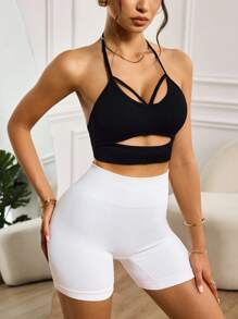 Slayoga Women's Casual Solid Color Minimalist Halter Sports Bra