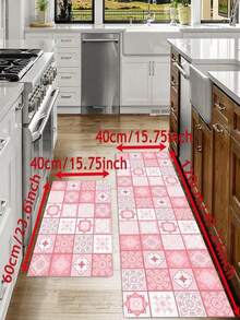 SHEIN 1pc Home Decor, Pink Floral Tile Print Boho Style Diatomite Kitchen Rug, Water-Absorbent, Anti-Slip, Stain-Resistant Kitchen Mat - Great For Farmhouse, Entryway, Indoor, Room Decor, Kitchen, Dining Room, Small Office/Home Office, Sink, Laundry Room
