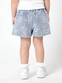 SUMWON Mädchen Denim Shorts mit Blume Muster Design, Sommer Lässig Mittlere Taille Baumwollshorts, Strandmode Kinder Alltagskleidung mit elastischem Bund, bequem - Helle Waschung - Übersicht 5