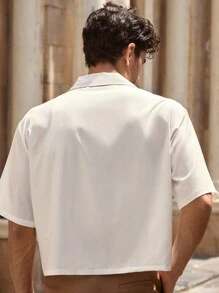 HIMLAND Men's Casual Loose Drop Sleeve Band Collar Short Sleeve Shirt Men Summer White Shirt Men Summer Wear For Men Resort Wear White Beach For Men Europe Summer For Men Greece Vacation Men White Summer Shirt Men Vacation Shirt Beach For Men White Men Italy Vacation - White - View 2