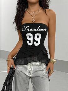 StreetHx 美国性感蕾丝不对称吊带印花露背吊带背心，夏季 - 黑色 - 查看 1