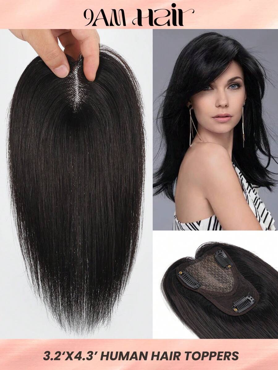 Hair Toppers For Women Real Human Hair,Hair Toppers For Women 100% Real Human Hair Toppers For Women Hair Pieces For Thinning Hair Wiglets Premium Remy Hair Toppers 10inch (1B#) - SNatural - View 1
