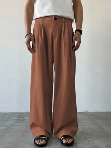 Claim Dot Quần ống rộng xếp ly đơn giản, túi chéo cho nam, mùa thu - Cà phê nâu - Xem 3